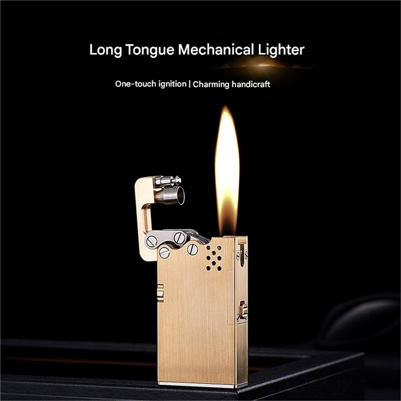 Briquet mécanique en cuivre au kérosène – Design coupe-vent avec 16 trous et verrouillage de sécurité – Idéal pour les affaires, les collections ou les cadeaux (carburant non inclus)