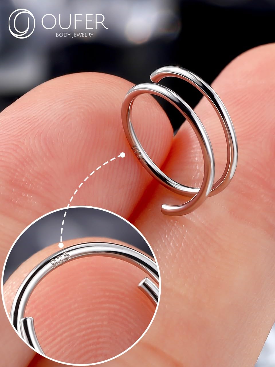 OUFER Anillo de nariz de plata de ley 925 con doble aro de 20 g, 8 mm, alambre de corte en espiral, joyería para cartílago, nariz, regalo para mujeres y hombres (alambre de corte plateado)