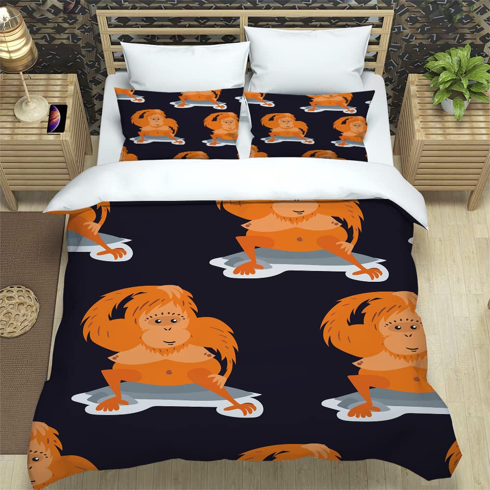 Housse de couette 240 x 260 orangutan noir parure de lit adulte imprimé