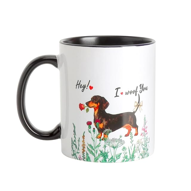 Jamnik, filiżanka do kawy, jamnik, kubek ceramiczny, obustronny nadruk, 350 ml, kubek do kawy dla amników, prezent do biura, domu, na urodziny, Boże Narodzenie