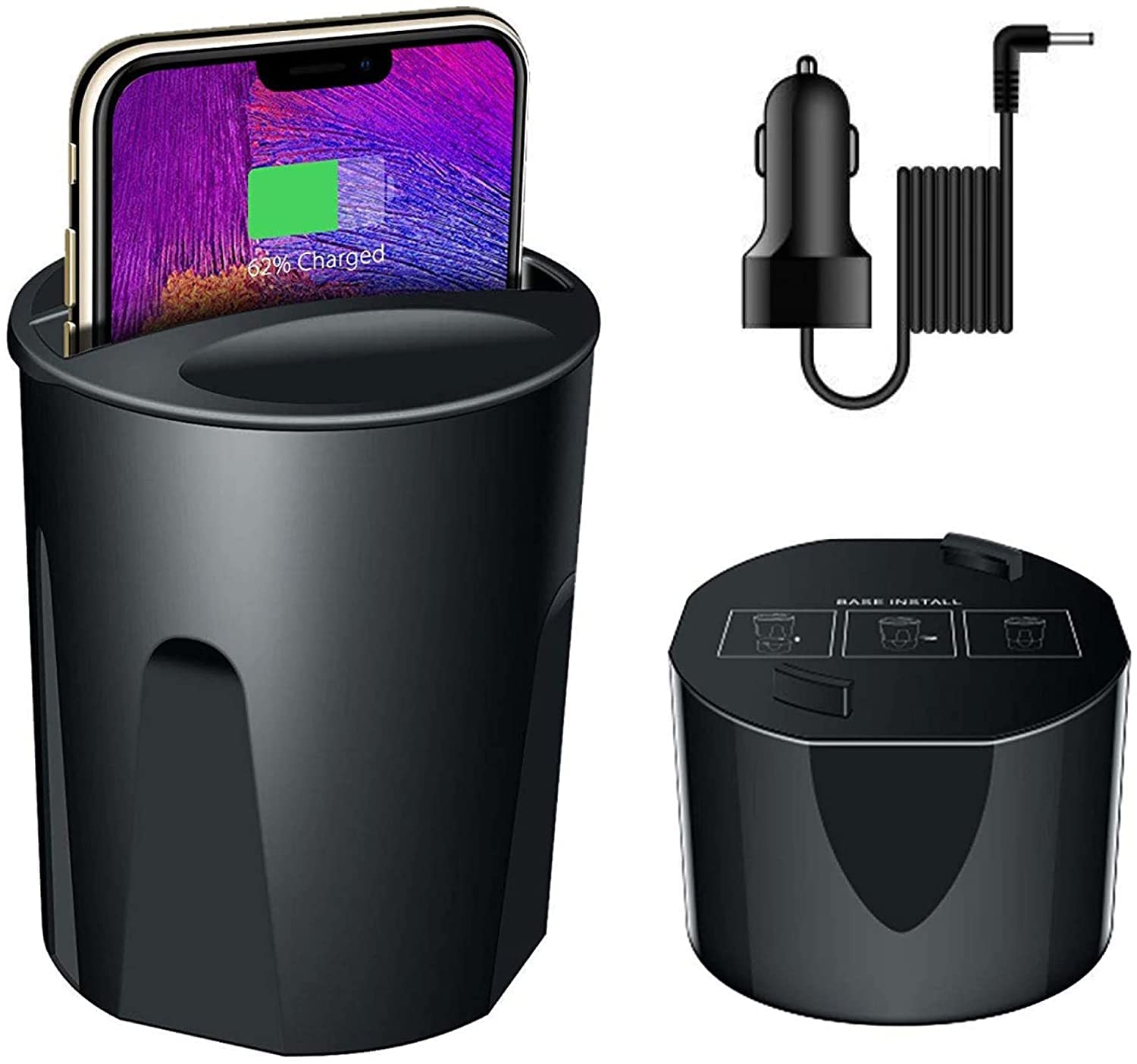 Juflix Portable and Ergonomic Car Wireless Charger Cup Holder qi Wireless Car Charger Wireless Charger Phone Charger Fast Wireless Charging Pad Stand 5w/7.5W/10W/15w Wireless Charger Car Accessories