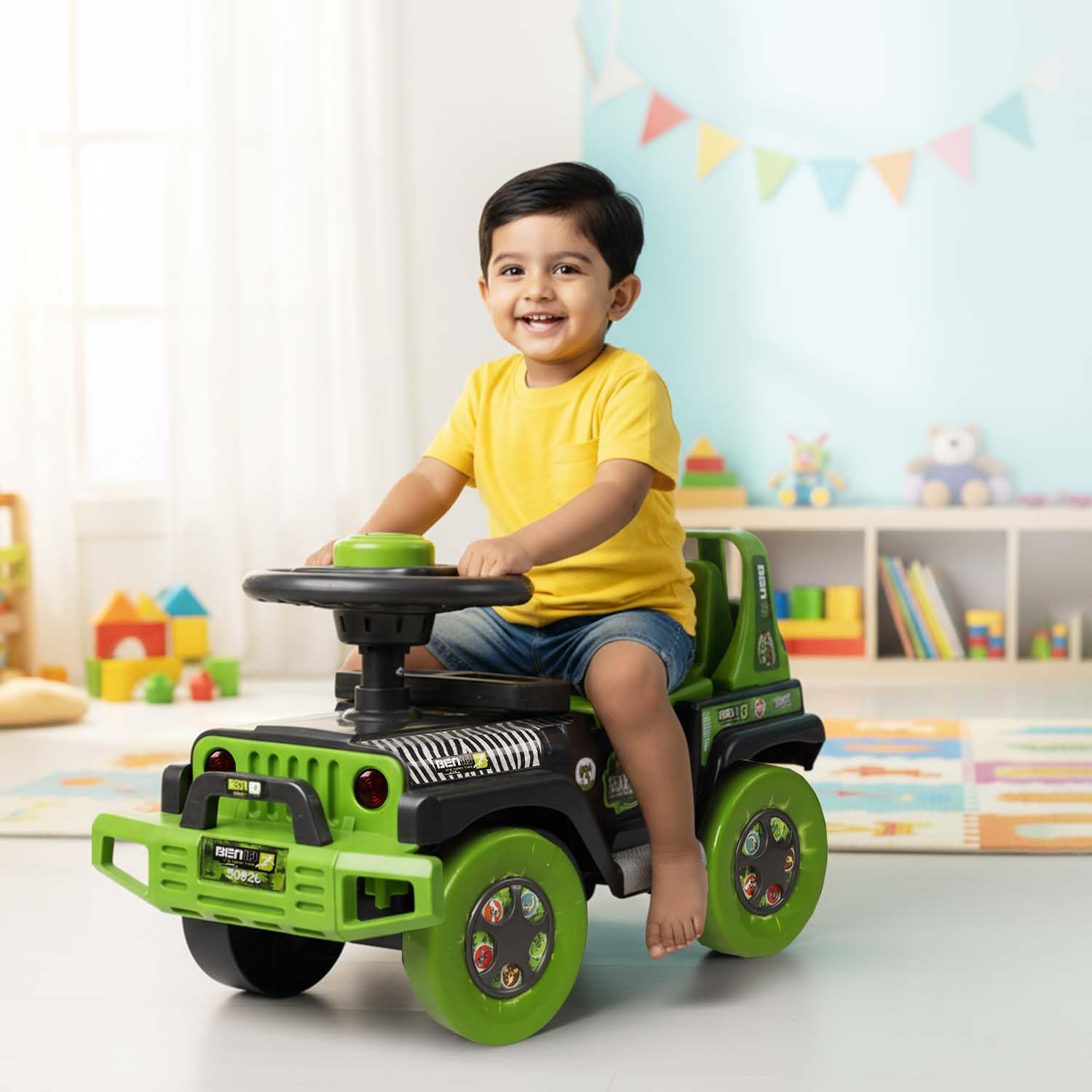 Toyzone Ride On | Baby Car | Kids Car | Toy Car| Push Car| Swing Car| Ride on Car with Music & Horn (Ben 10 Safari)