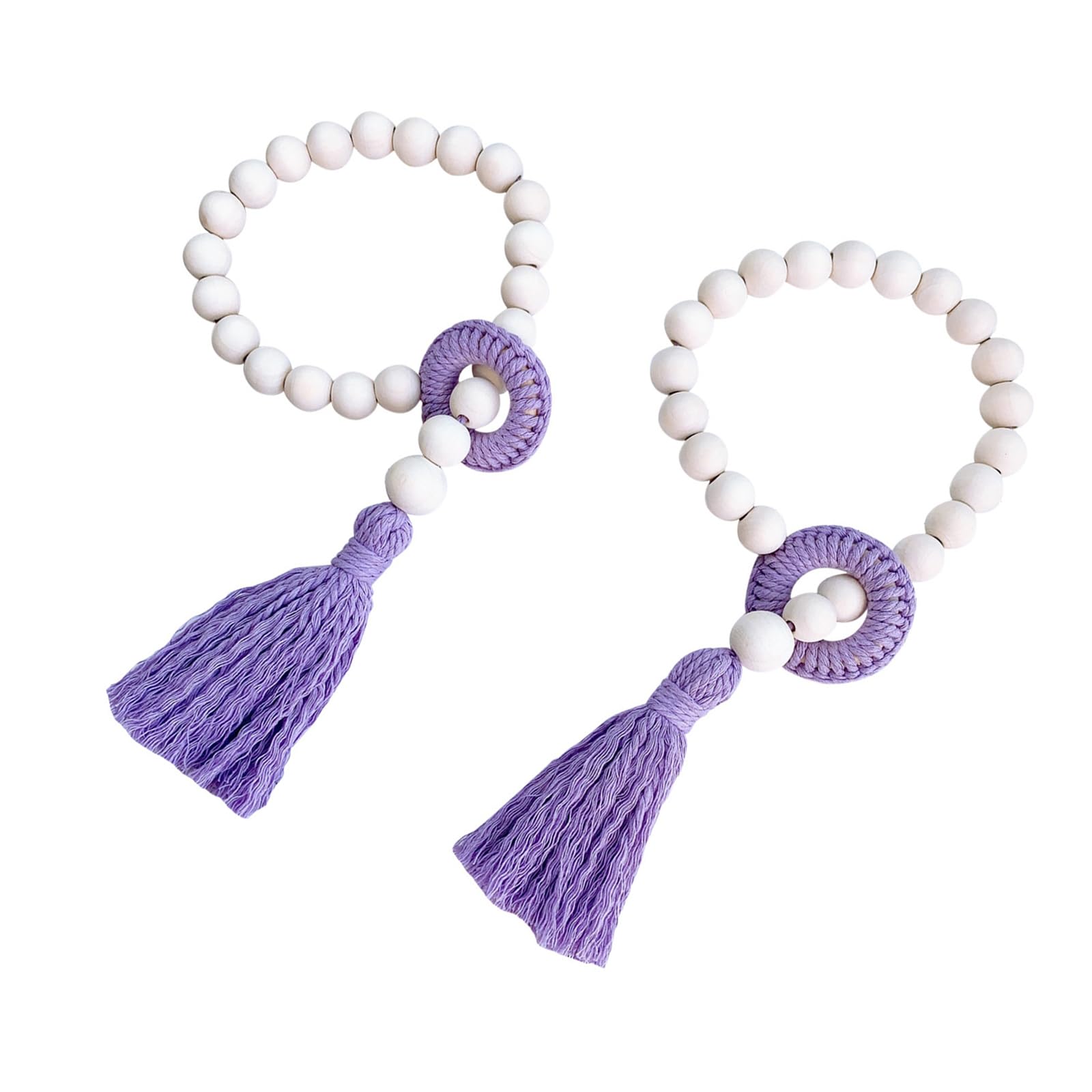 Buxuaaaa Purple 2Pcs Handwoven Curtain Tiebacks Wood Beads Window Drape Ties Cotton Rope Tassels Curtain Holdback For Home Decors Tassels Holdbacks