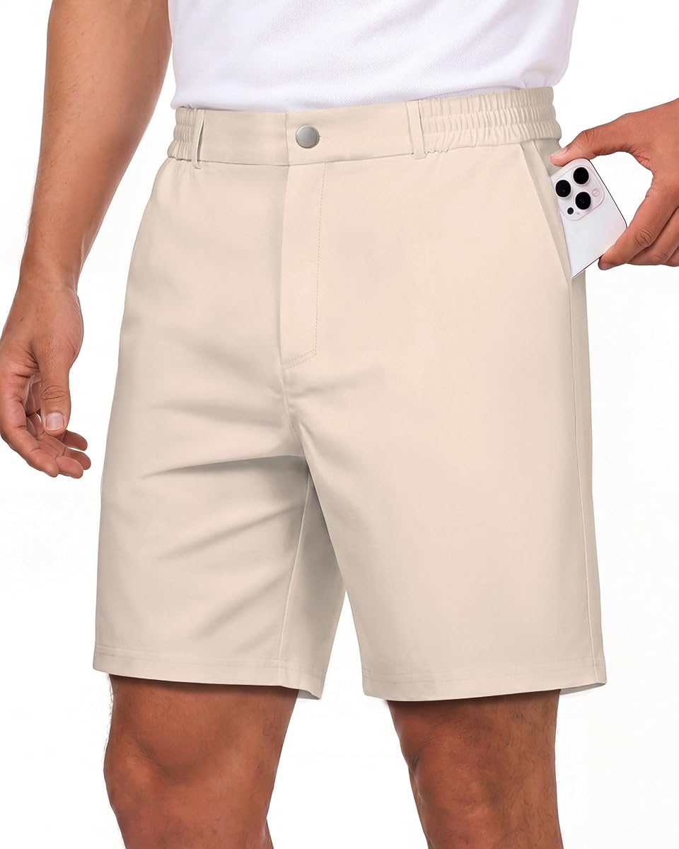 Men's Golf Shorts 7" Chino Stretch Fabric Elastic Waist Quick Dry Water Resistant Casual Dress Work with Phone Pocket