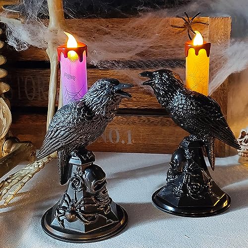 Bougies LED violet et orange forme corbeau décoration effrayante d'Halloween