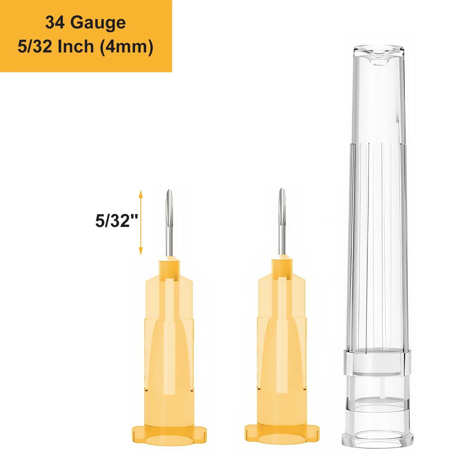 34 Ga 5/32 pulgadas (4 mm), bloqueo Luer, embalaje individual, paquete de 100