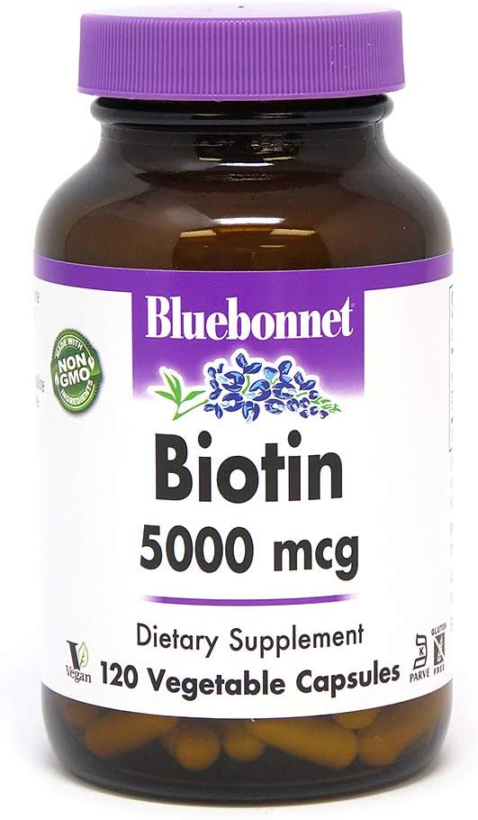 Bluebonnet Nutrition Biotin 5000 mcg Vegetable Capsules (120 Count)