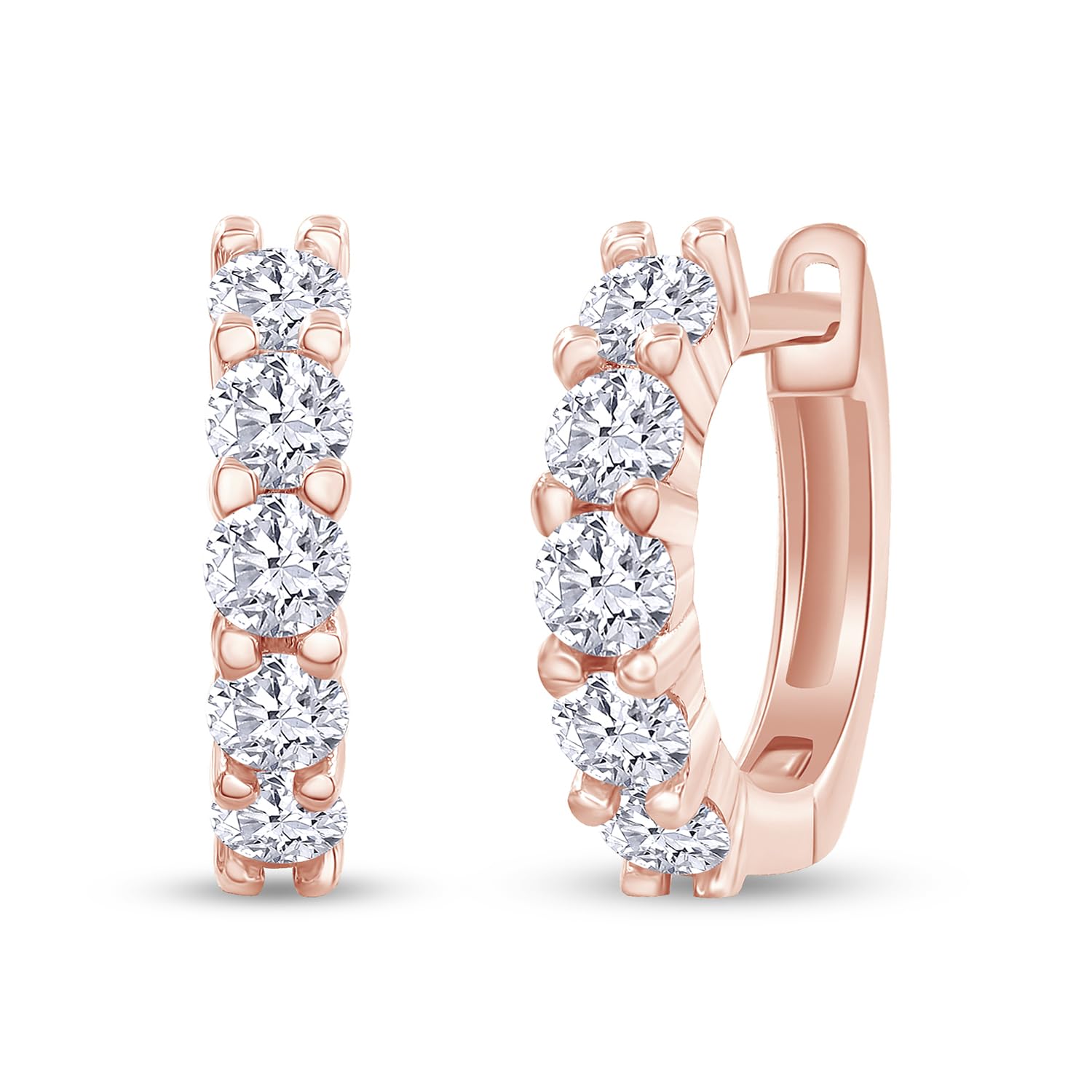 5 Stone Huggie Hoop Earrings for Women MOI 0.55 CT Rose Gold