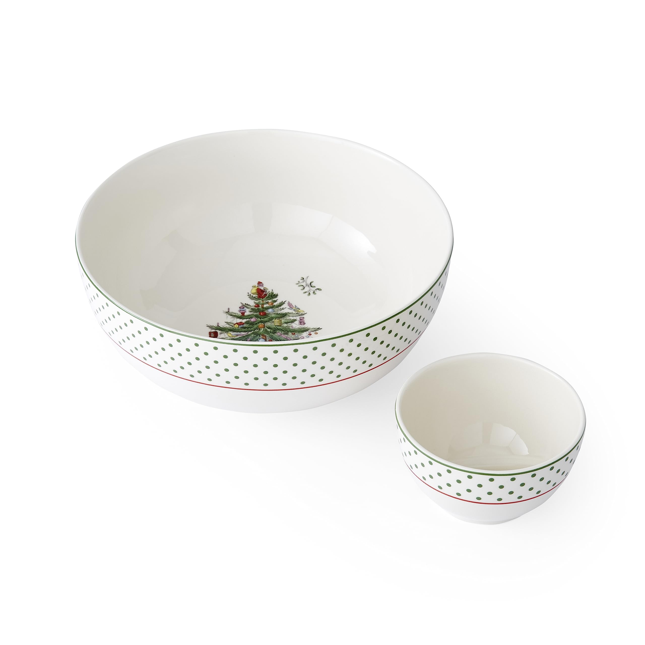 Spode Set di condimenti per albero di Natale, set da 7 pezzi di stoviglie in ceramica, ciotole, cucchiai, vassoio da portata inclusi, antipasti, salse
