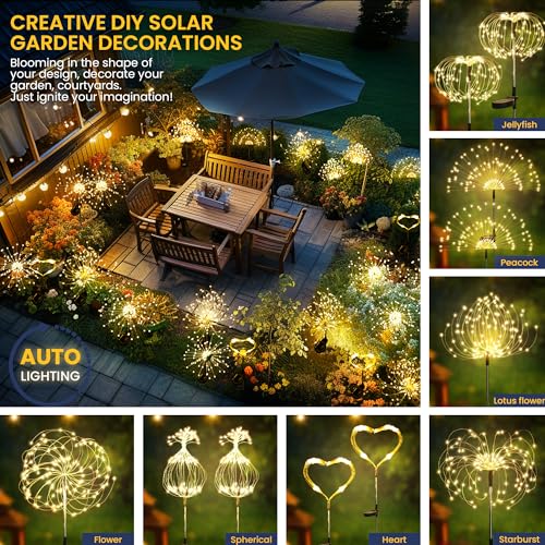 GIGALUMI Garden Decor Outdoor Lights 120LED 8Pack, Solar Garden Lights Outside Fairy Firework Decorative,Solar Powered for Yard Pathway Flowerbed Planter Balcony Patio 4th of July Decor (Warm White by GIGALUMI - Image 2
