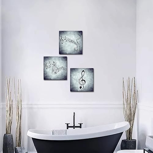 Miniatura 8 de YeiLnm 3 piezas de arte de pared con música, notas musicales, impresiones en lienzo, hermosas notas que golpean al personal, arte blanco y negro,