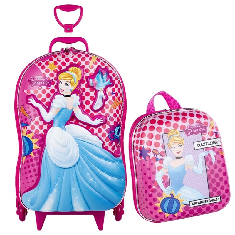 KIT MOCHILA DE RODAS + MOCHILA DE COSTAS PRINCESA CINDERELA