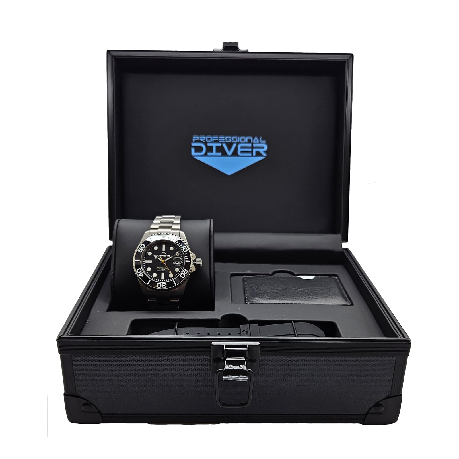 Lorenz Full Titanium Automatic LZ 030212AA Orologio da uomo subacqueo con movimento automatico con cassa e cinturino in titanio, Box set con cinturino in gomma in omaggio