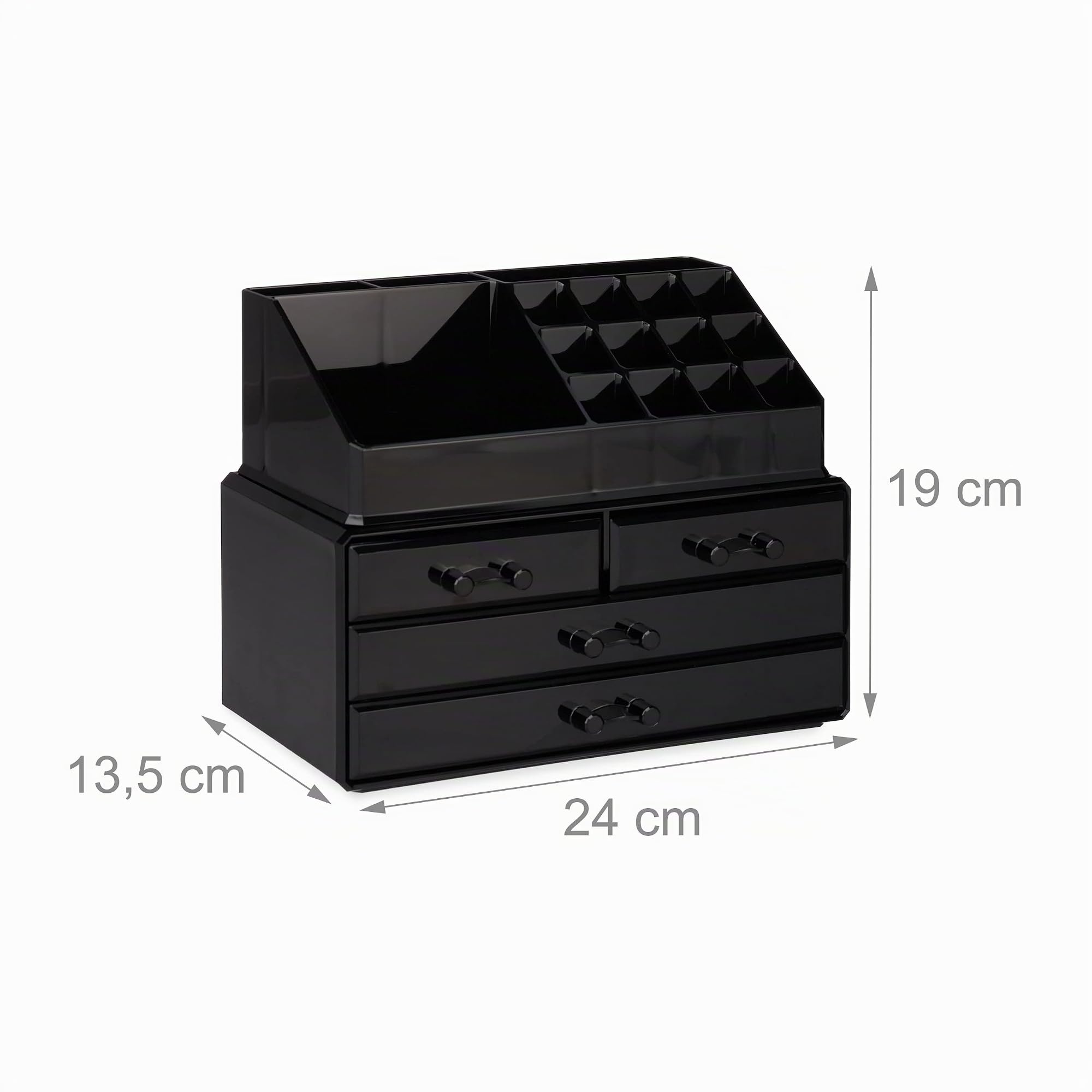 Relaxdays 2x Organizer Make-up, Contenitore con Porta-Rossetti e 4 Cassetti, Acrilico, Nero