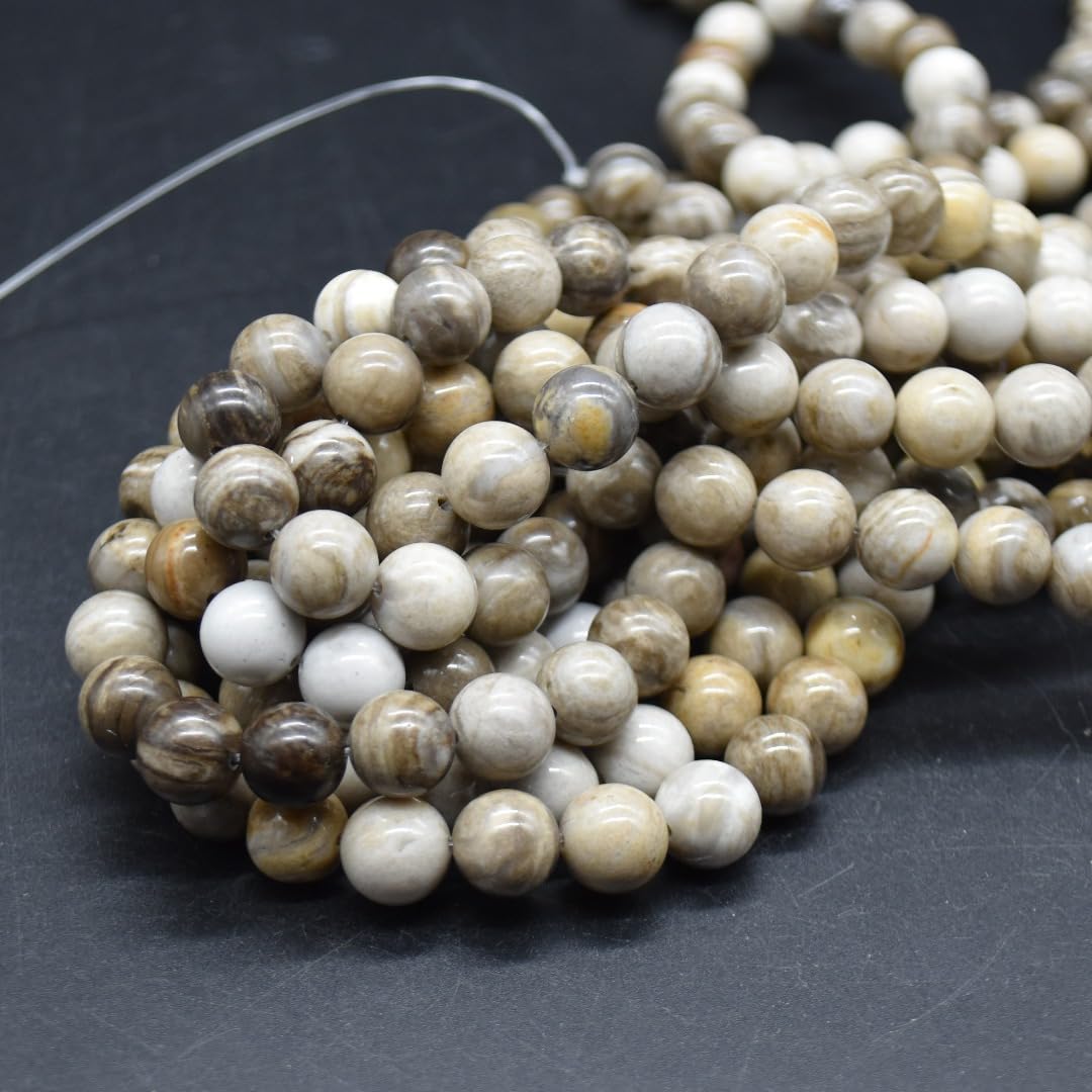 Silver Leaf Jasper Gemstone Round Beads - 8mm - 15'' Strand