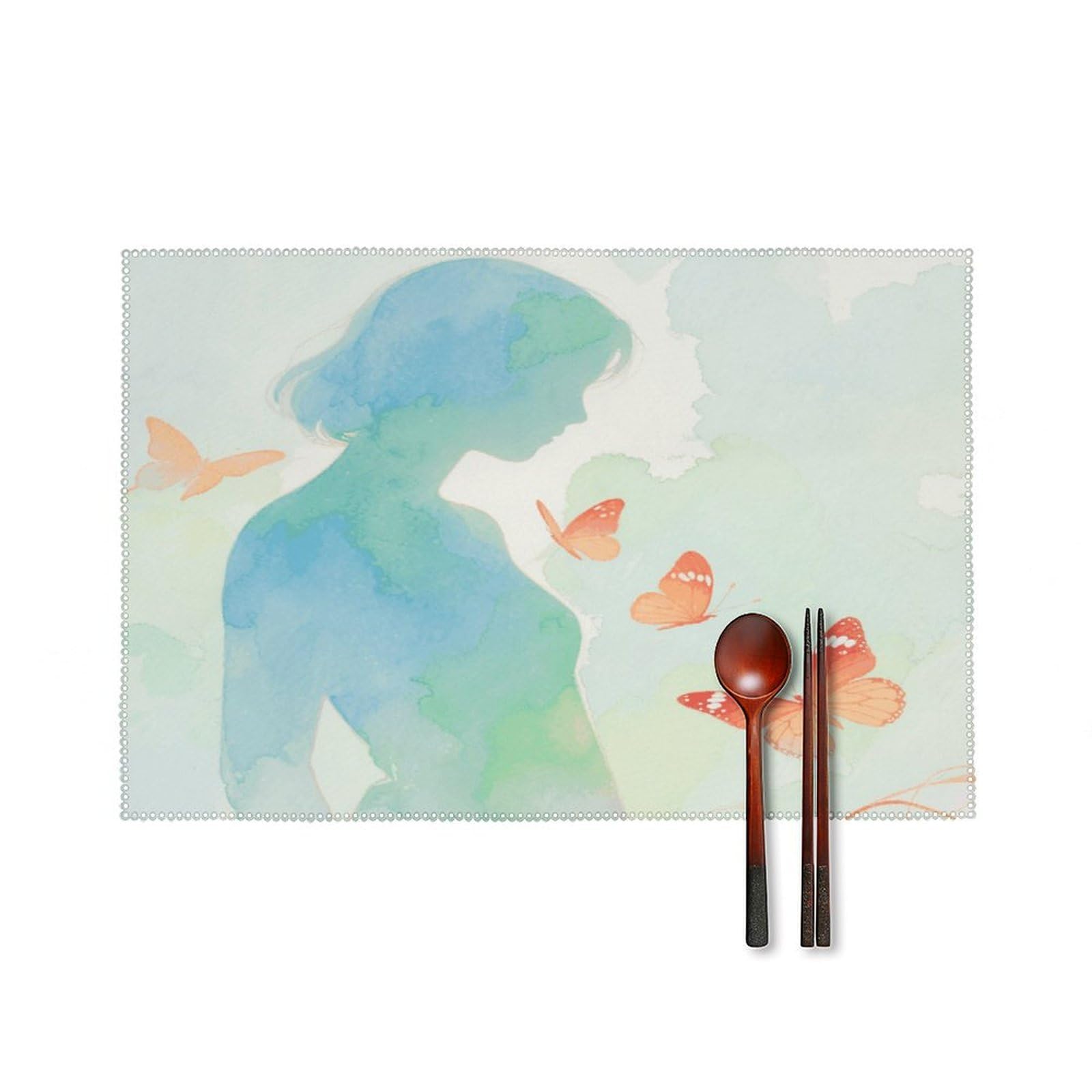 Abstract Woman Butterfly Placemats Set of 4 Heat Resistant Non-Slip Place Mats for Dining Table Washable Placemat Wipeable Dining Table Mat Canvas Place Mats Dining Table Decor