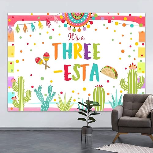 Miniatura 4 de Telón de fondo mexicano de tercer cumpleaños de 7 x 5 pies, decoración de fiesta blanca para fiesta de 3 esta, fondo de fotografía de niña,