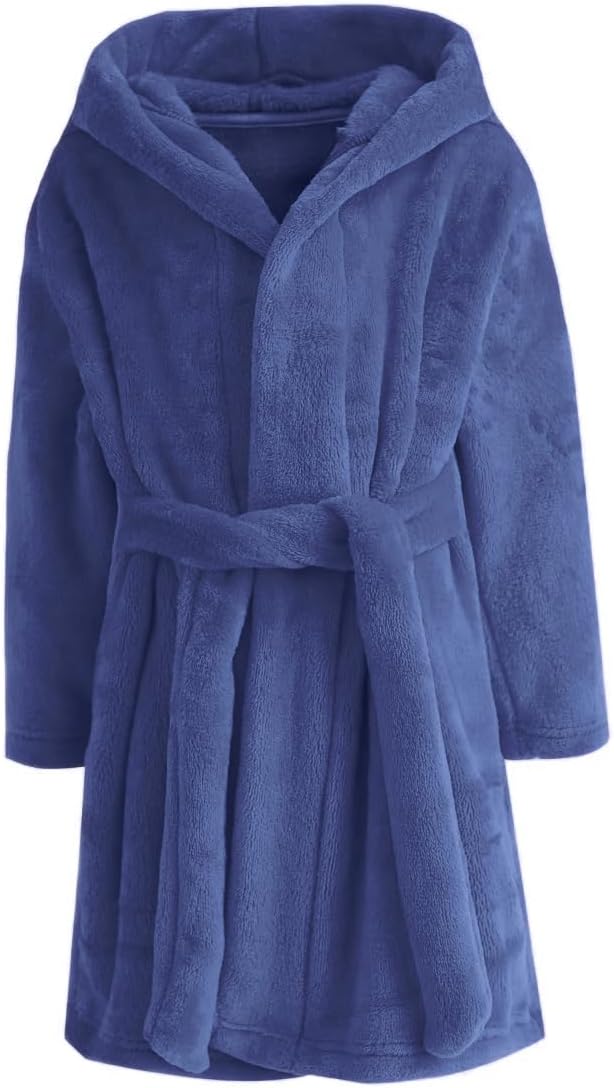 Boys Girls Robe Soft Fleece Hooded Bathrobe for Kids 9-10 Years Navy