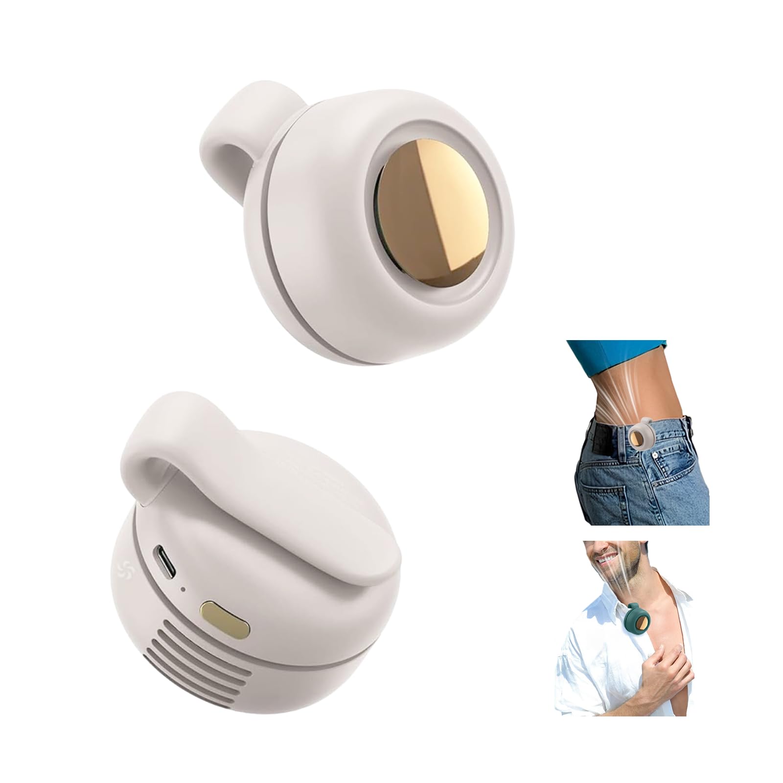 Gonggi Portable Small Clip On Fan, Mini Clip Waist Neck Wearable Fan for Clothes Hat Body, Rechargeable Silent Bladeless Fans, Hands-Free Cooling Fans for Outdoor Travel Office Shirt (White)