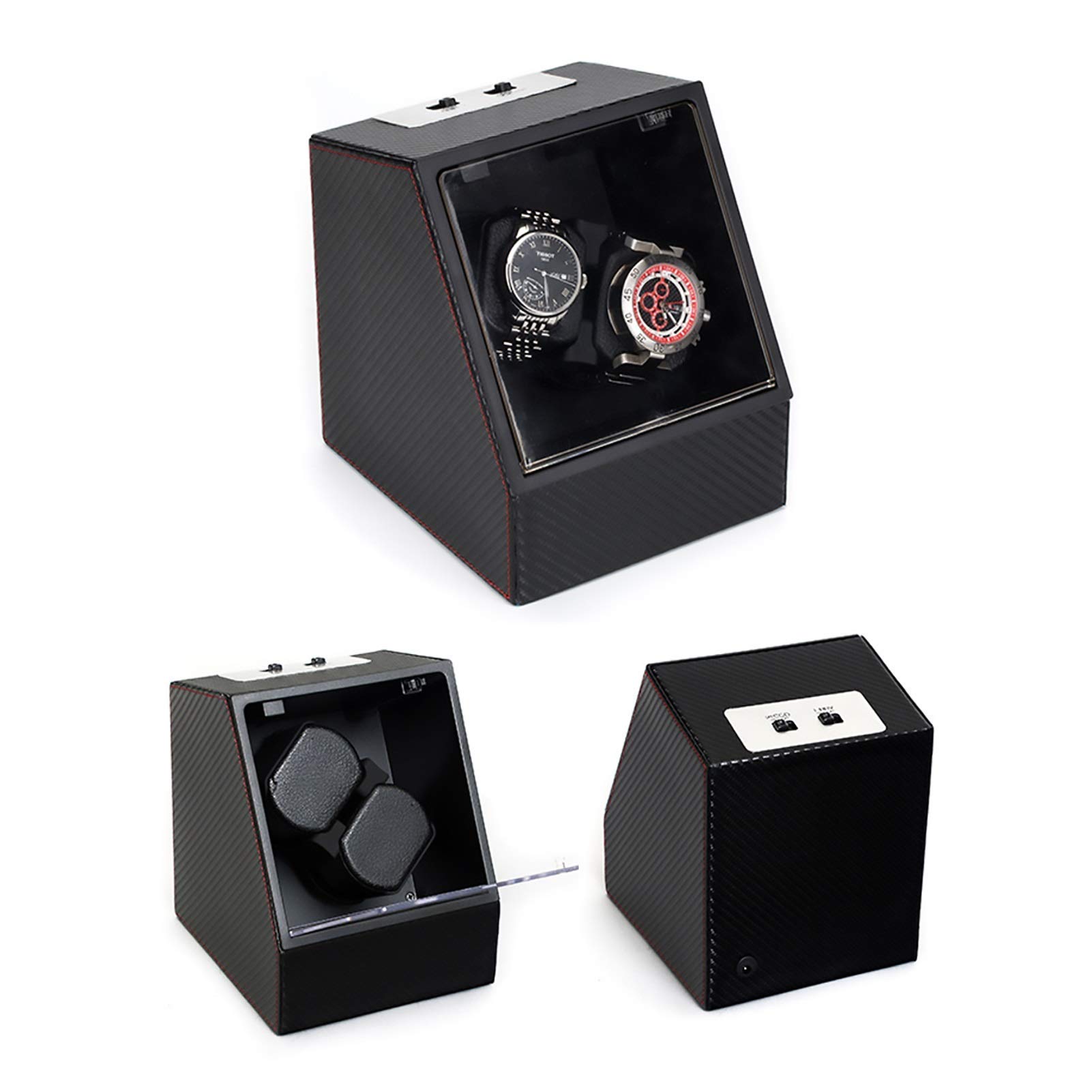 Caja de bobinado de Reloj mecánico automático Negro 2 + 0, Dispositivo de Reloj Giratorio de Motor, agitador de Reloj, Almacenamiento (Caja de exhibición de Reloj)