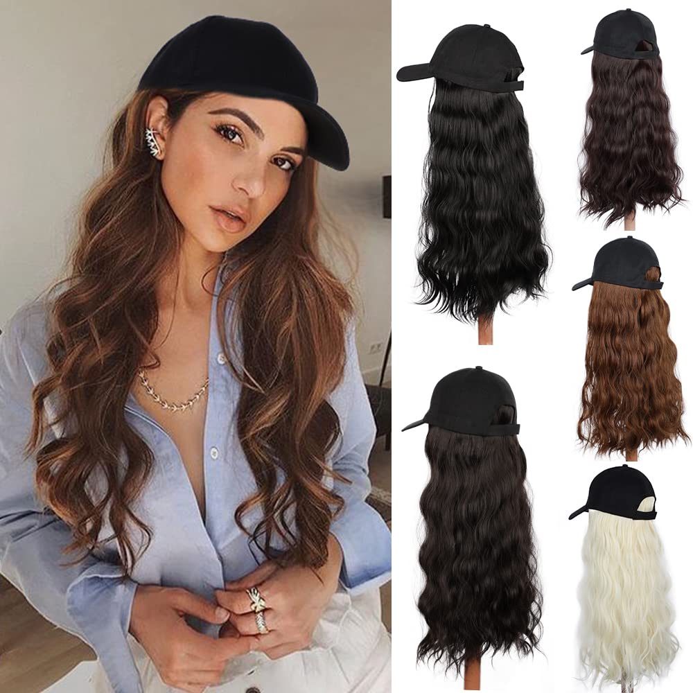 AISI BEAUTY Hat Wig Long Water Wave Baseball Cap with Hair Hat with Hair  Wig Hat Synthetic Hat Wig Adjustable Hat Wig 613# Wig Hat Long Wig Party