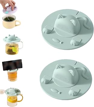Tea Bag Mug Topper, Silicone Tea Bag Holder for Mug, Silicone Cup Covers, Tea Bags Buddy, Universal Lightweight Reusable Cat-Designed Mug Lid for Coffee Milk, Dishwasher SafeBlue*2