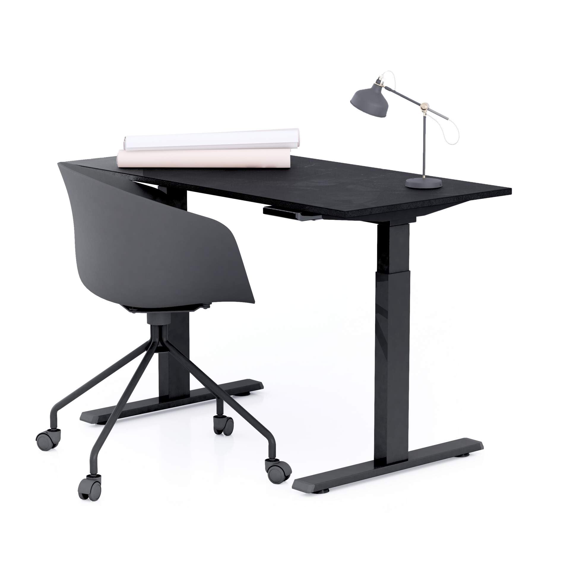 Mobili Fiver Clara Electric Standing Desk 47 2 x 23 6 in Concrete Effect Black with Black Legs
