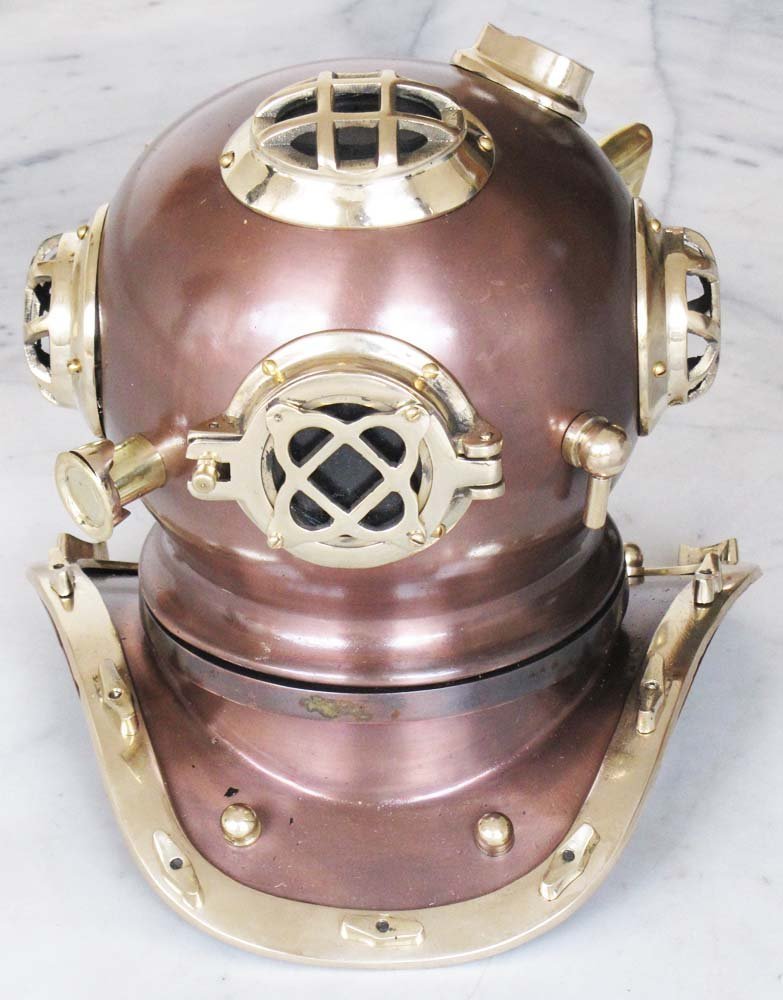 COLLECTIBLE NAUTICAL BRASS & STEEL DESKTOP COPPER FINISHED SCUBA DIVERS DIVING HELMET