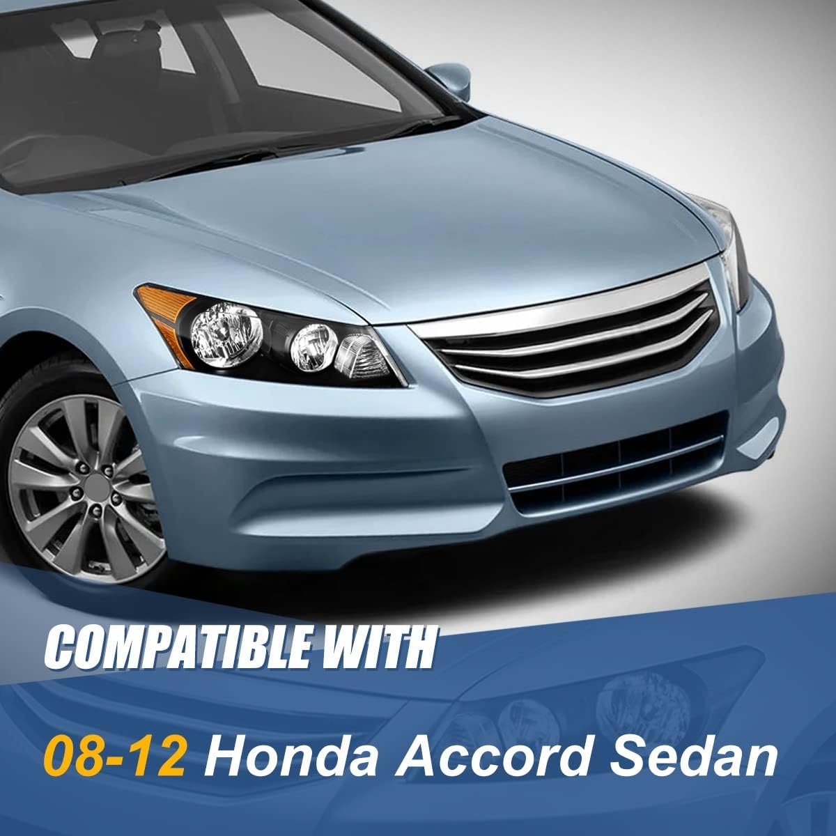 Auto Dynasty Headlights Assembly Compatible with 2008-2012 Honda Accord 4-Door Sedan, Driver and Passenger Side Halogen Headlamps Replacement, OE Style HO2502130 HO2503130, Black Housing Amber Corner