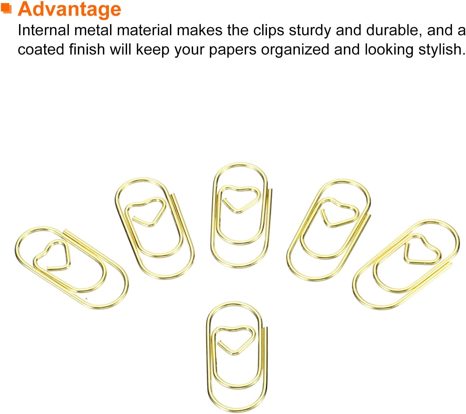 MECCANIXITY Paper Clip Heart-Shaped Cute Decorative Fun Clips Bookmarks 0.8 Inch Gold Tone for Organize Office Home, Pack of 100 image 4
