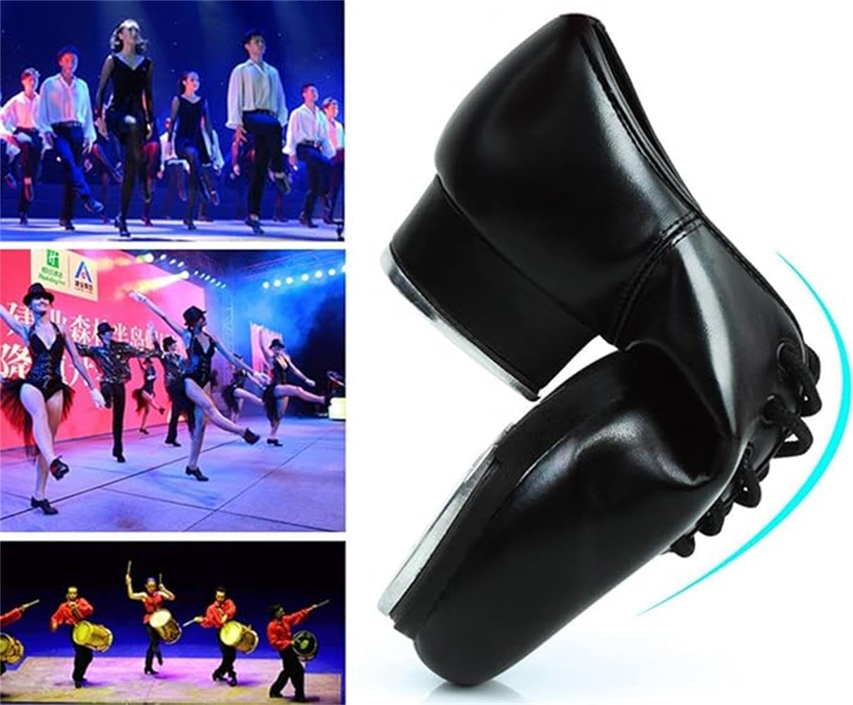 PPXID Unisex Kids Youth Boys Girls Black Tap Dance Shoes Lace-Up Heels Split Sole Jazz Dancing Shoes