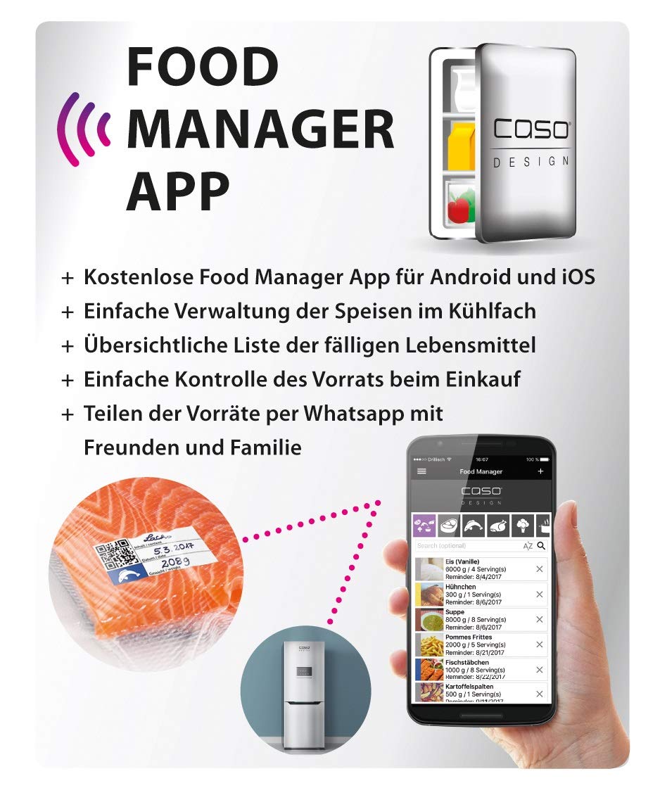 CASO SV400 Sous Vide Stick, für Behälter bis 20l Volumen, 25-90°C in 0,5°C Schritten, IPX7 & VC10 Vakuumierer - Vakuumiergerät, 30cm lange & stabile Schweißnaht, inkl. 10 Profi-Folienbeutel