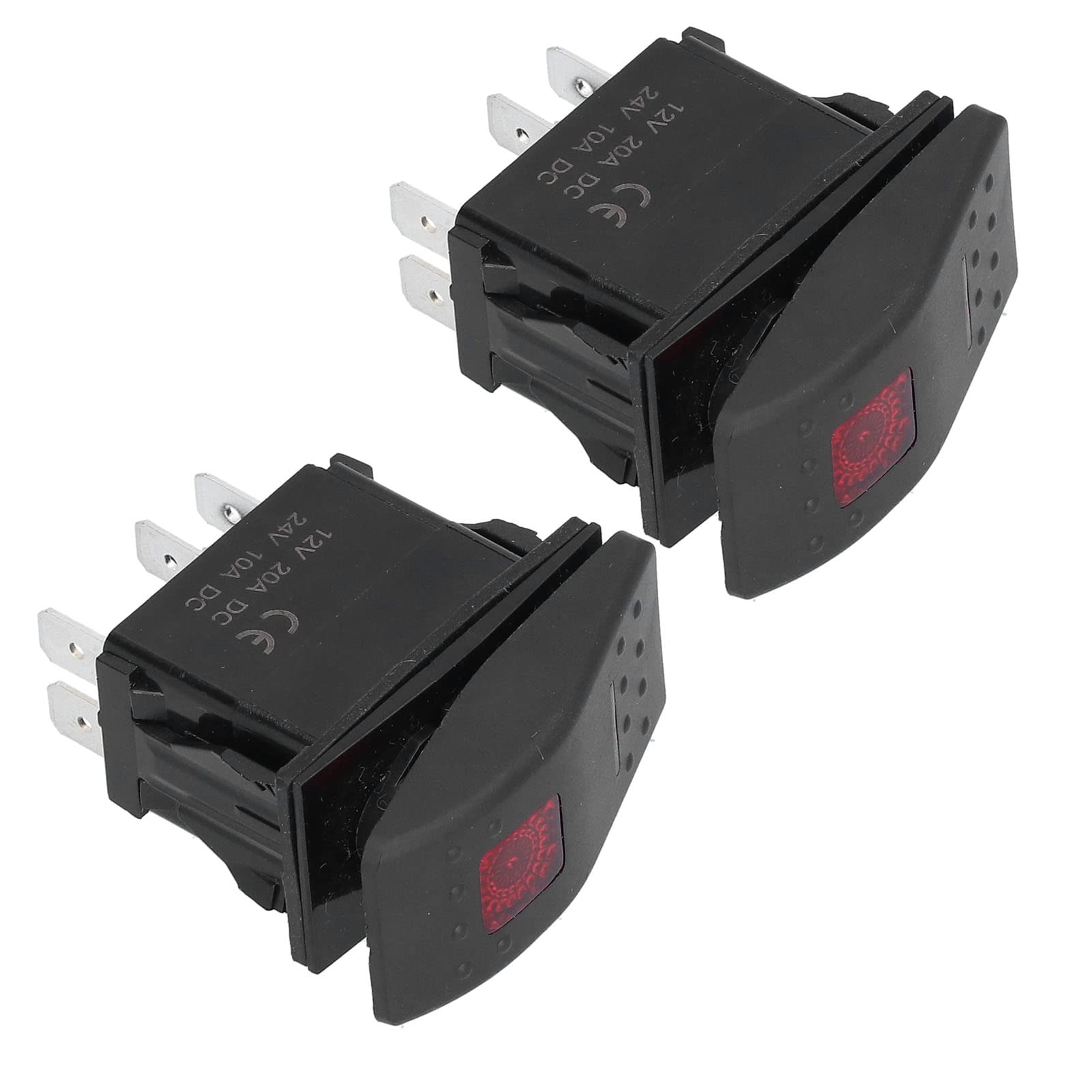 2Pcs Waterproof Rocker Toggle Switch ON Off Switch Boat Rocker Switch for Cars Marine Trucks 12V 24V (Red)