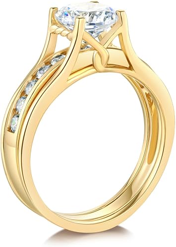 Miniatura 2 de TWJC 14k Yellow OR White Gold Solid Engagement Ring & Wedding Band Set