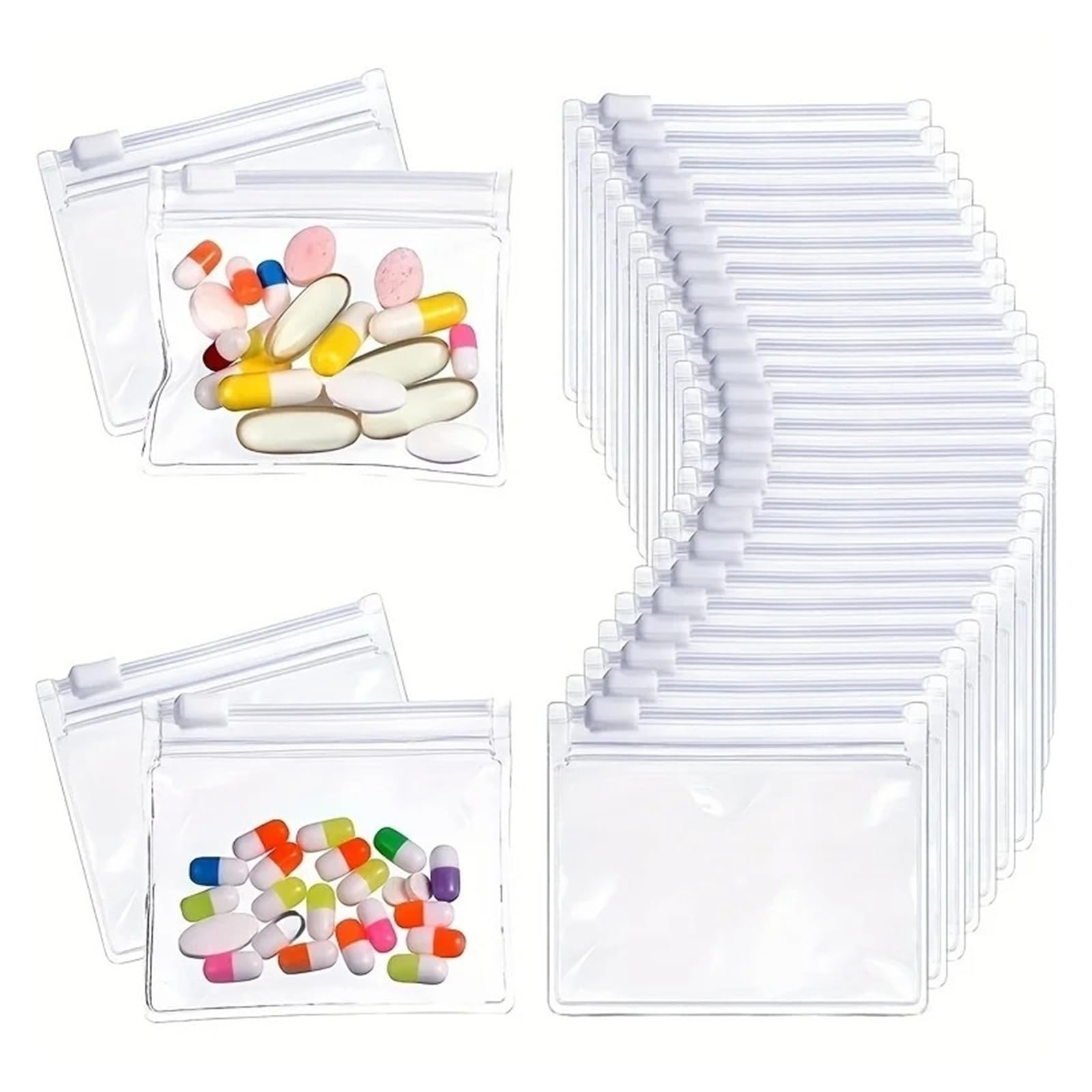 Lot de 20 pochettes à pilules réutilisables en EVA transparent avec fermeture éclair pour médicaments et suppléments vitaminés (orange)