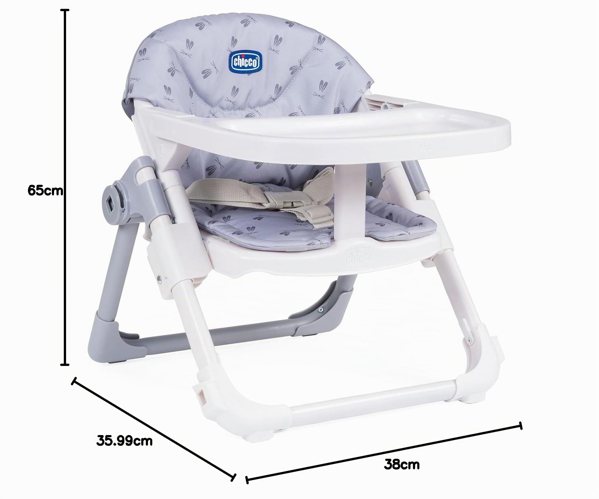 Chicco Chairy, Asiento Elevador de 6 Meses a 3 Años (15 kg), Trona Convertible en Silla Infantil, Portátil, Ajustable y Evolutiva, Cierre Compacto y Bandeja Extraíble – Conejito Gris (Bunny)