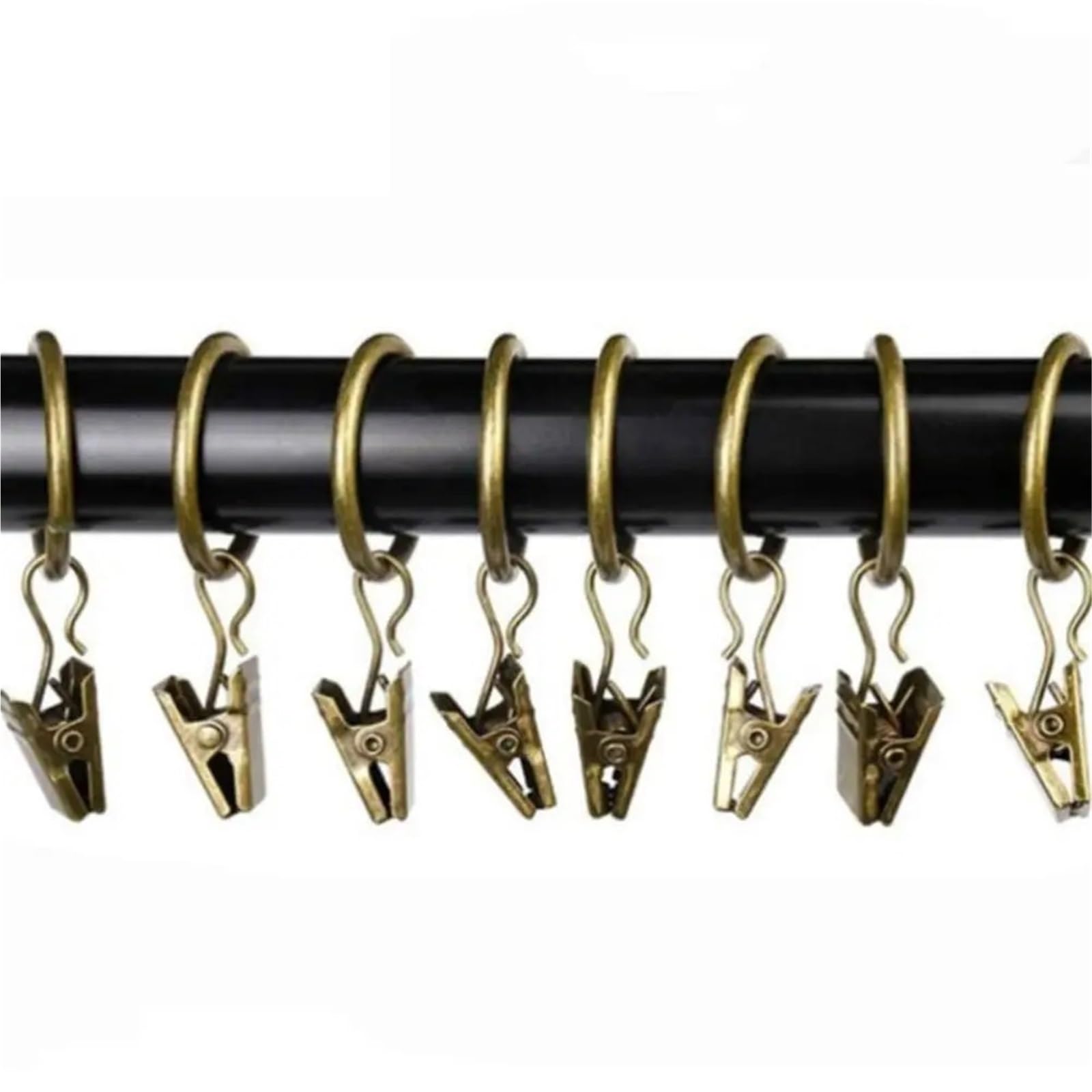 Curtain Rings with Clips 100pcs Metal Decorative Rustproof Drapery Window Hanging Ring Hook(Antique Brass,3.0X25mm)