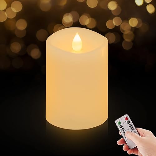 Miniatura 1 de ASLDOIWEH Juego de 1 velas sin llama de 3 x 4, 2 pilas AA de duración de 600 horas, velas parpadeantes con temporizador, velas sin llama de 5