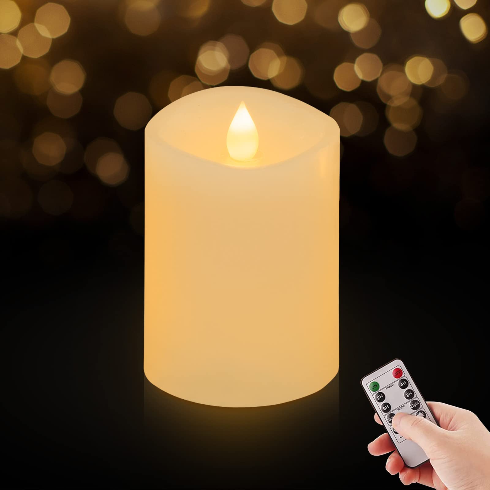 3x4 Flameless Candles Set of 1, 2AA Battery Life 600 Hours Battery Candles Flickering with Timer, 4 inch Flameless Candles with Remote for Indoor/Outdoor, Ivory