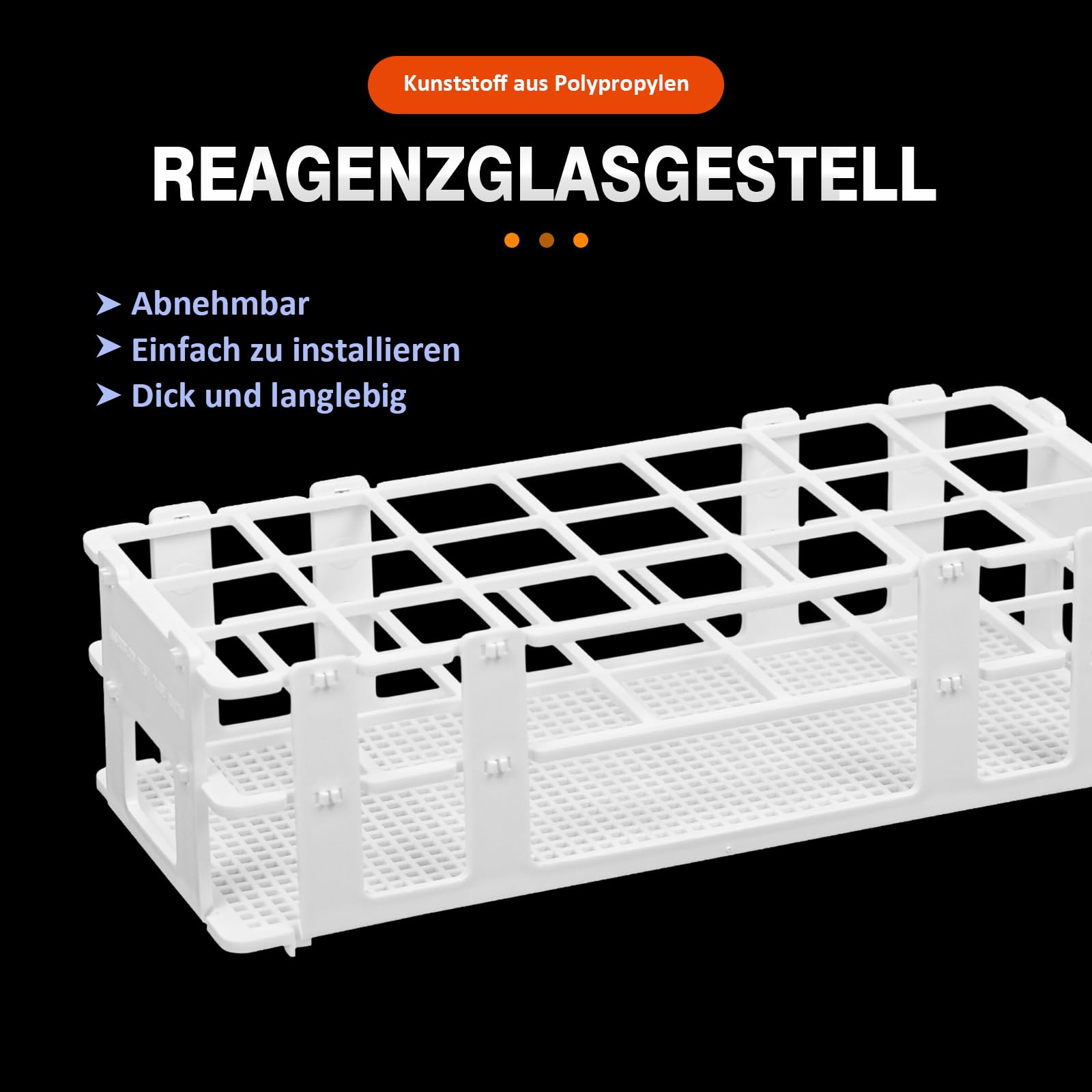 Lot de 3 supports de tubes à essai en plastique pour tubes à essai - Support amovible pour tubes à centrifuger - Pour laboratoire, commerce, science, industrie (30 mm, 21 trous)