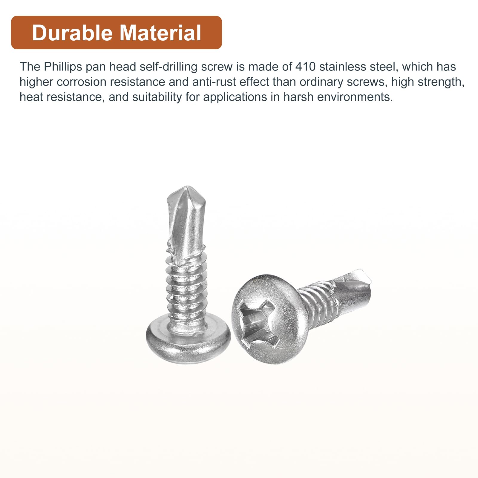 DTGN #12x3/4" Pan Head Self Drilling Screws - 100Pack - 410 Stainless Steel Phillips Drive Self Tapping Sheet Metal Screws - Image 3
