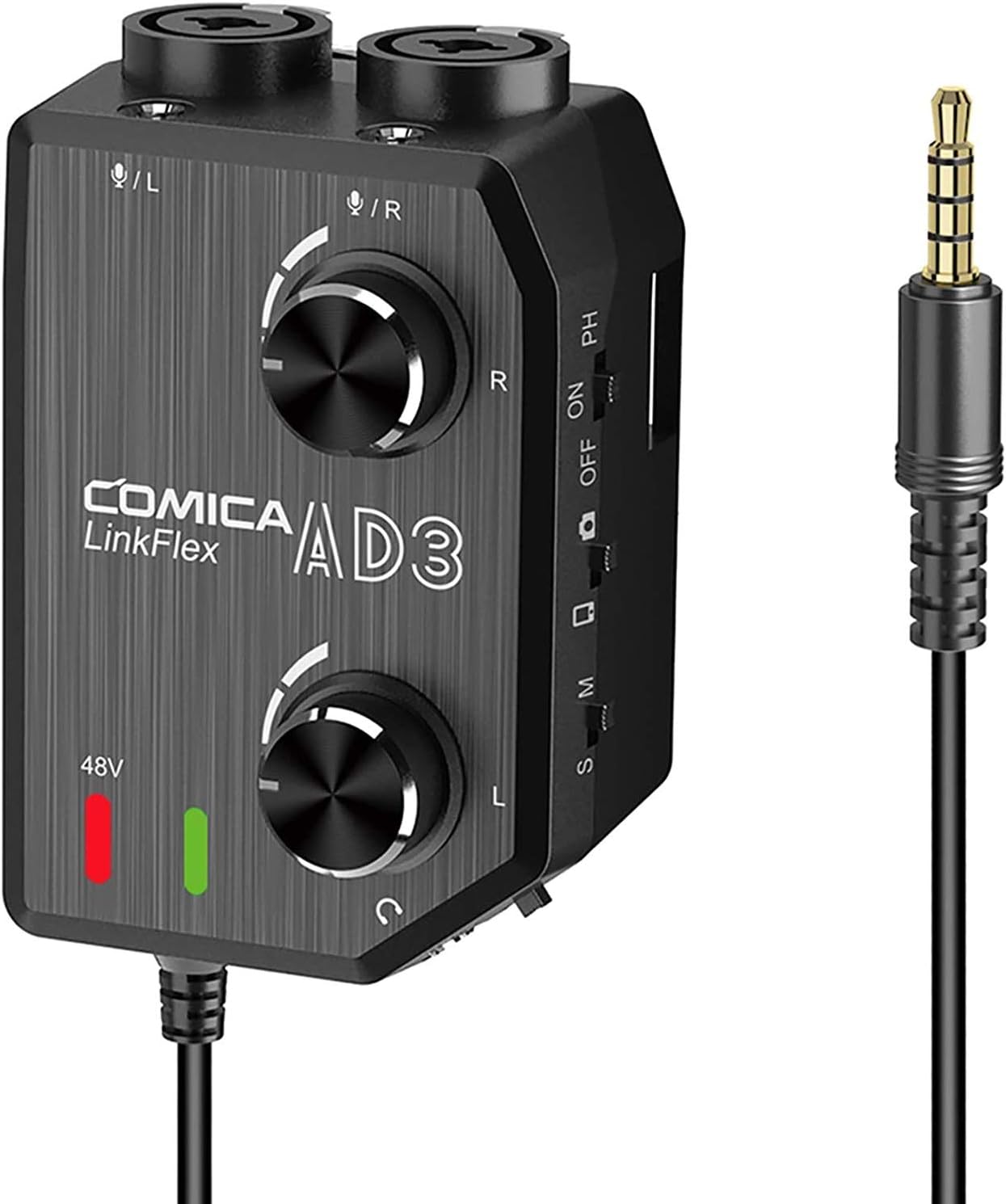 Comica CVM-LINKFLEX.AD3 Microphone Preamplifier 2 Channel Microphone Mixer Audio Adapter 48V Phantom Power Real Time Monitor XLR 3.5mm 6.35mm Guitar Interface for iPhone Smartphone PC DSLR Camera