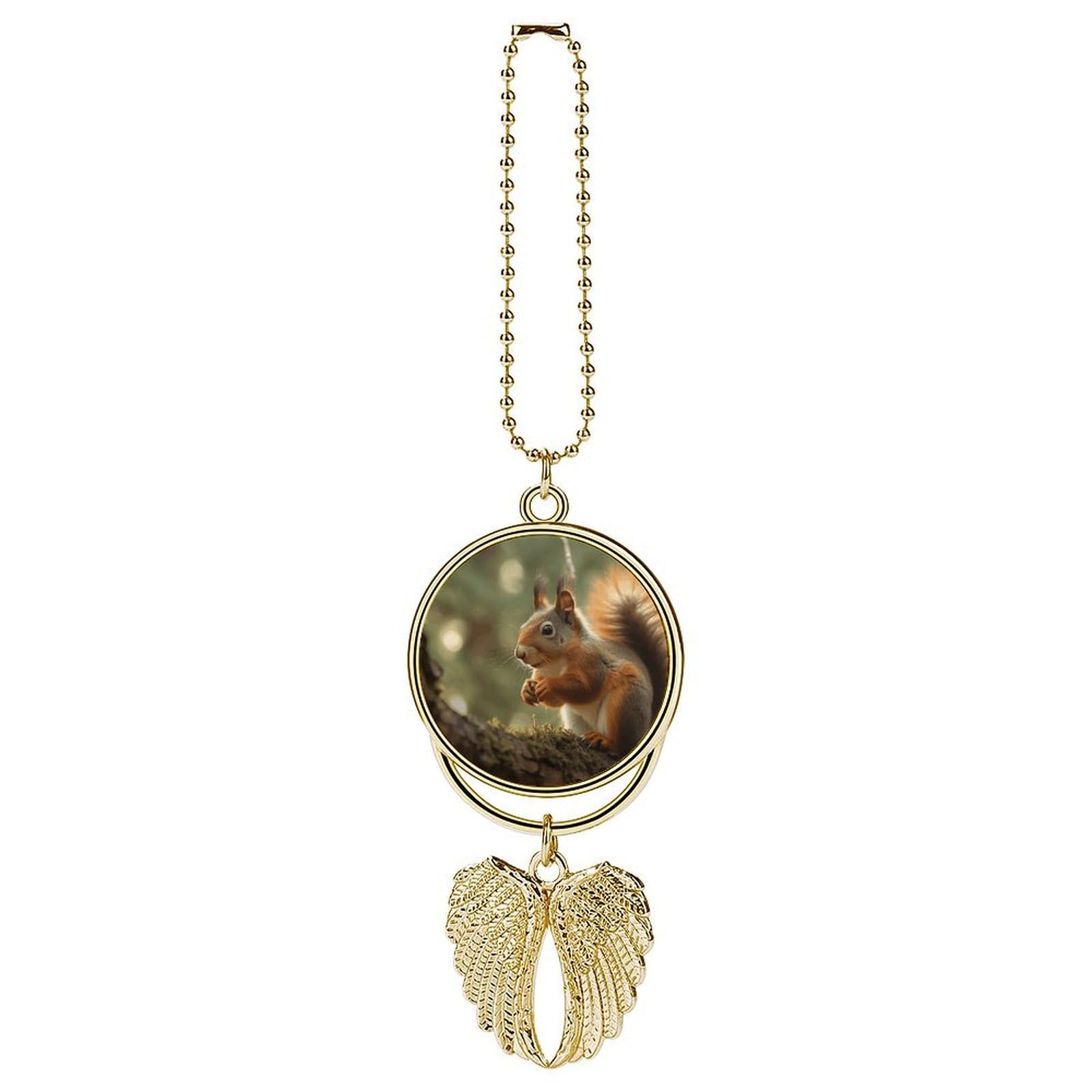 Wildlife Forest Squirrel Car Charm, Alloy Rear View Mirror Pendant, Bling Funny Car Hanging Ornament Gift for Women Men, Car Pendant Lucky Auto Interior Decoration Accessories Golden-Style