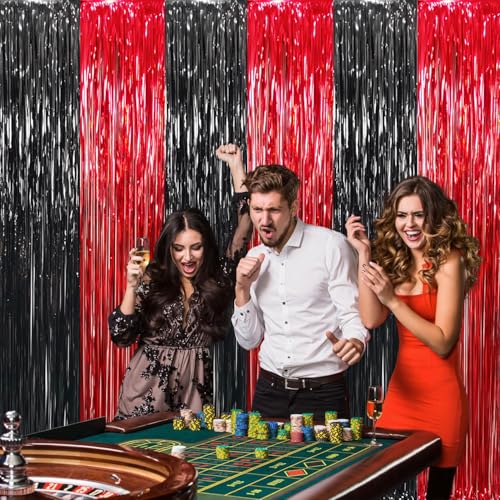 Image of GOER 2x3m Metallic Tinsel Foil Fringe Curtains, 2 Pieces, Streamer Backdrop for Birthday, Graduation Decoration and New Year's Eve (Matte Burgundy)