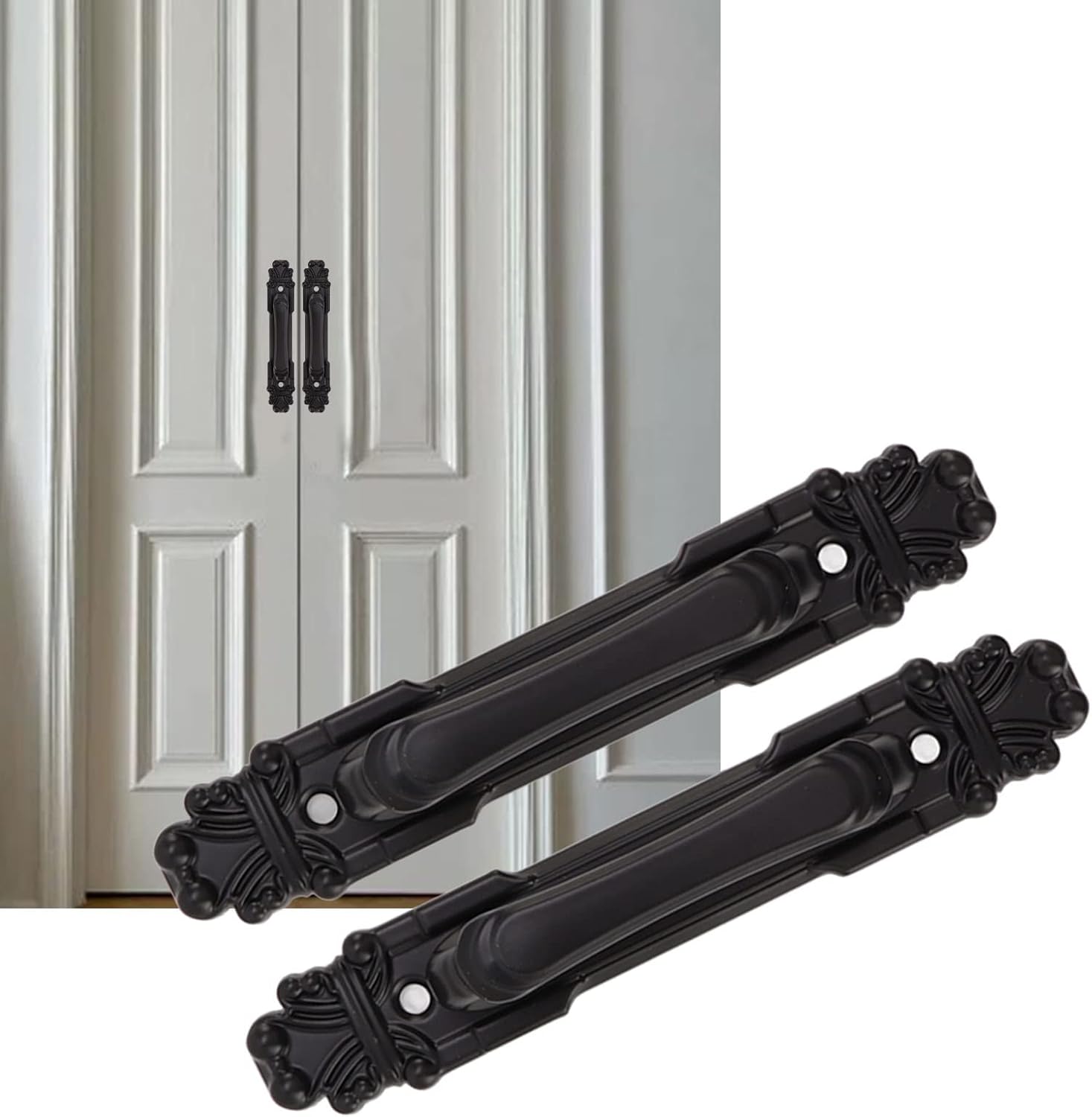 Black Slick Barn Door Handles,Heavy Duty Rust-Proof Sliding Door Handle Premium Carbon Steel Barn Garage Door Handle with Screws,6.5in
