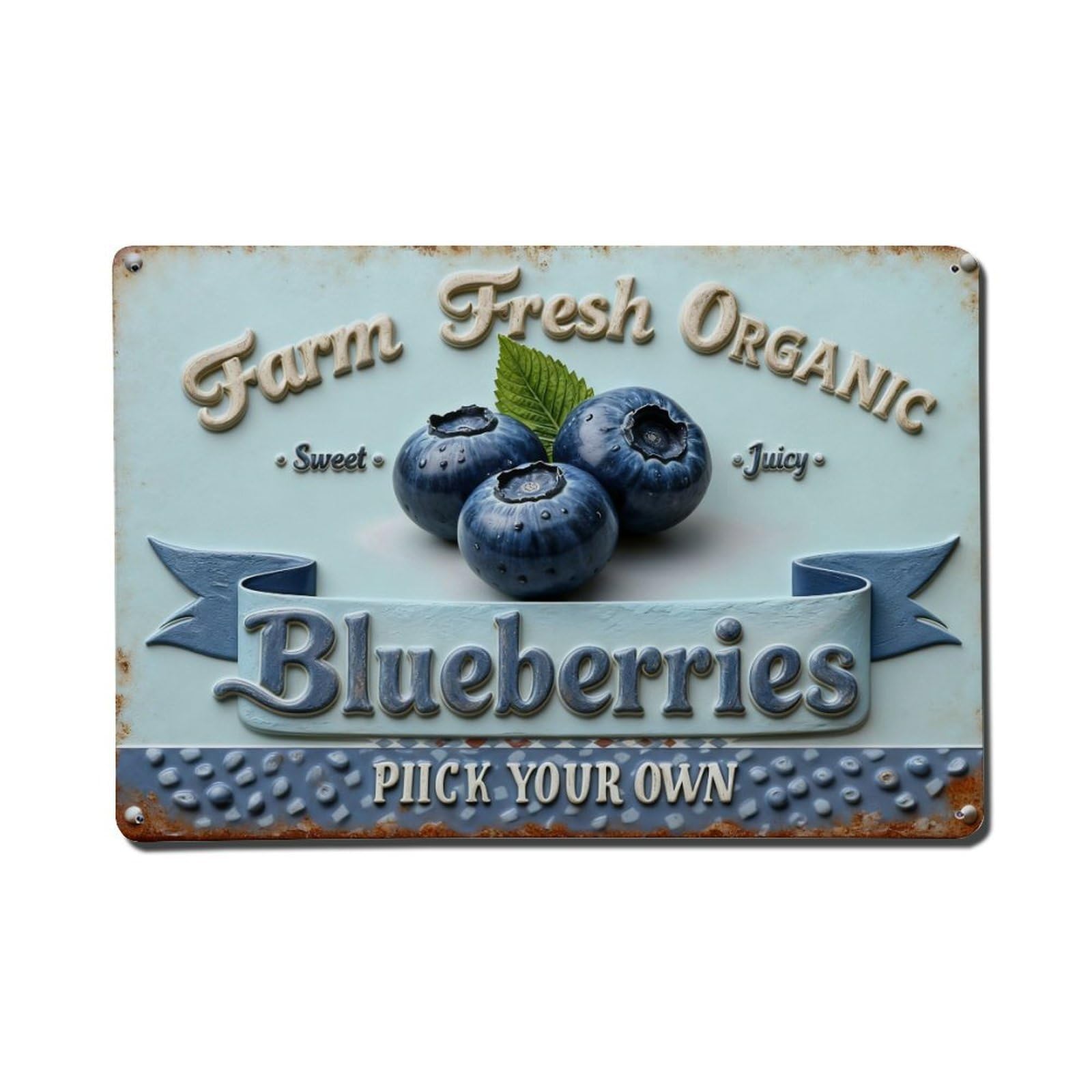 Farm Fresh Organic Blueberries Pick Your Own Vintage Metal Tin Sign Retro Wall Decor, Bar Garage Cafe Kitchen Home Wall Art Poster Decoration 8x12inches