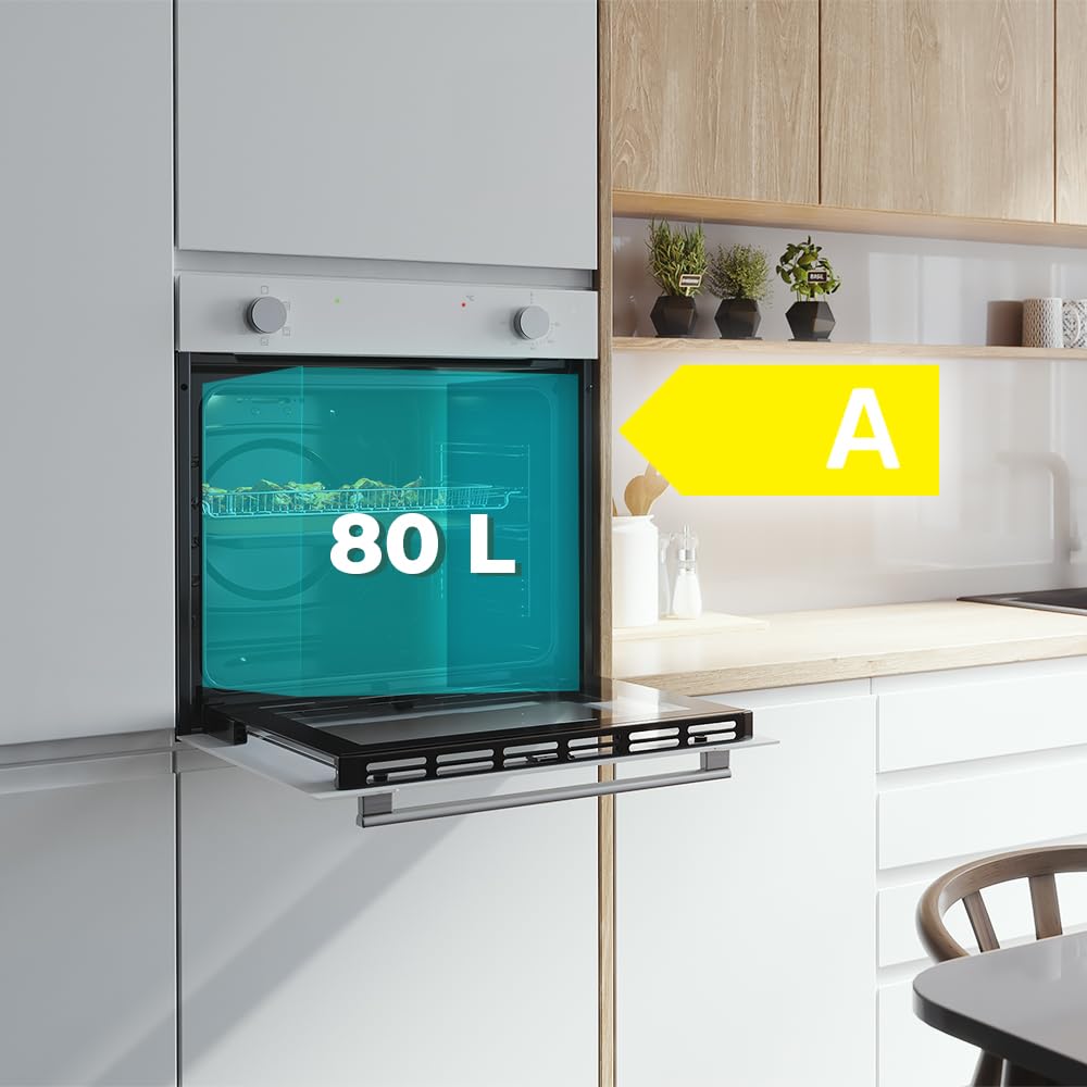 Cecotec Four Intégrable Multifonction Conventionnel de 80L Bolero Hexa C126400 Glass White. 2800W, 5 Fonctions, Basse Consommation, Lumière Intérieure, Steam Assist, Steam EasyClean