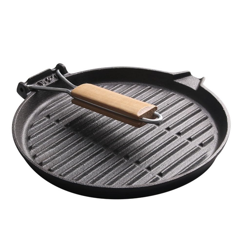 Bistecchiera in ghisa con manico pieghevole e superficie scanalata per bistecche, grigliare e cucinare in interni ed esterni, 24 cm