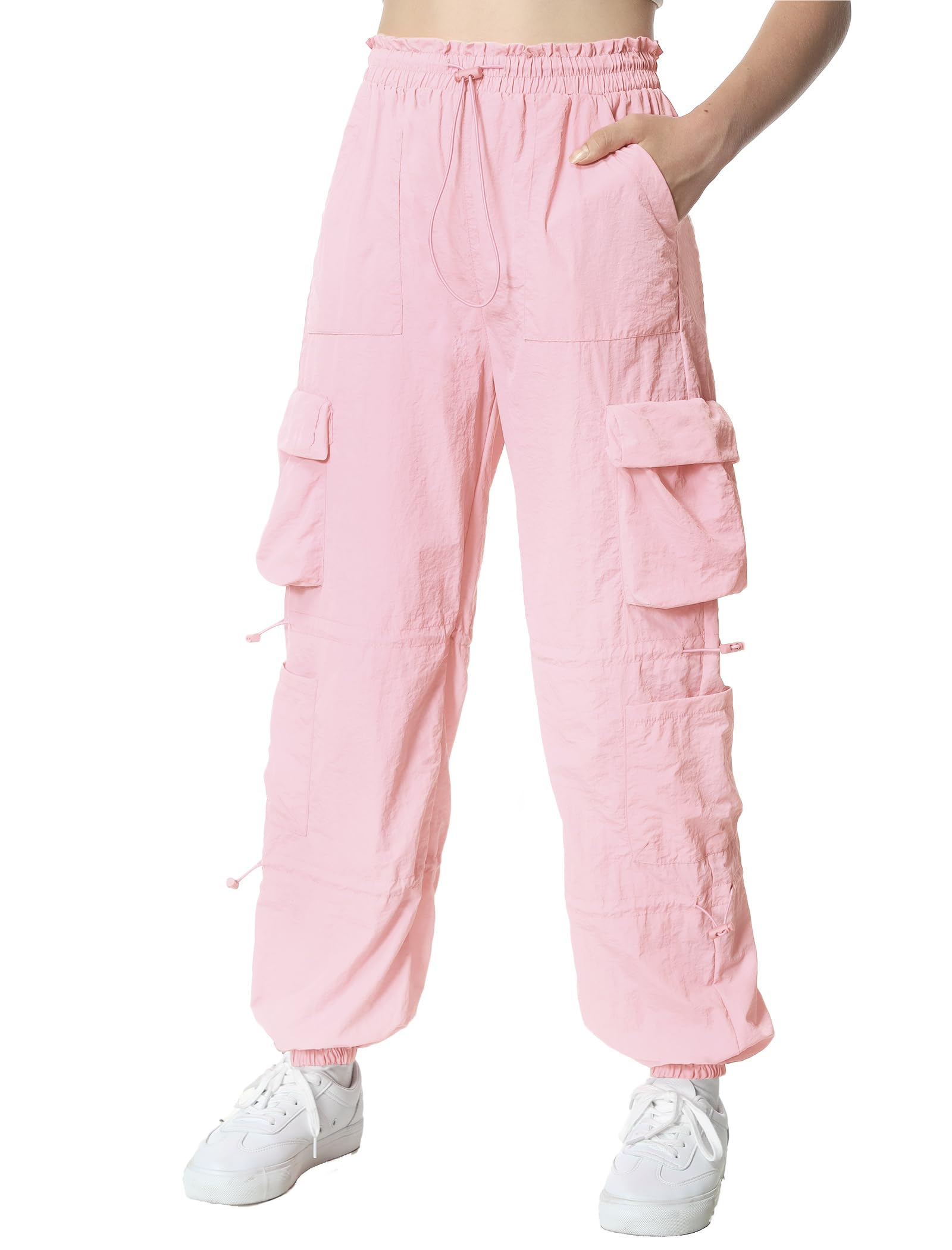 EXARUS Girls Parachute Pants Cargo Hip Hop Wide Leg Baggy Y2K Teen