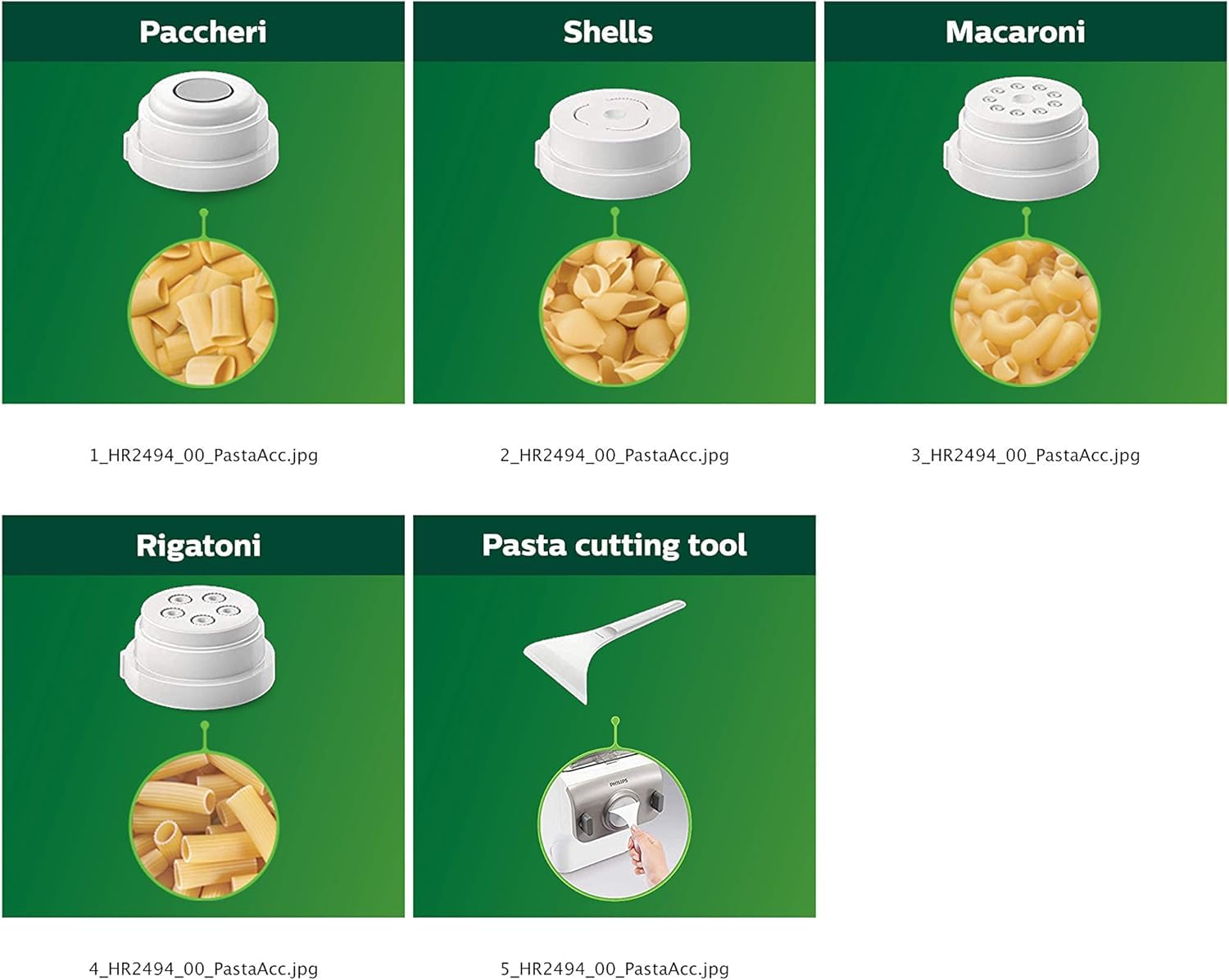 Philips Avance Kit 4 in 1 accessori per pasta - Conchiglie e Paccheri, Rigatoni e Macaroni